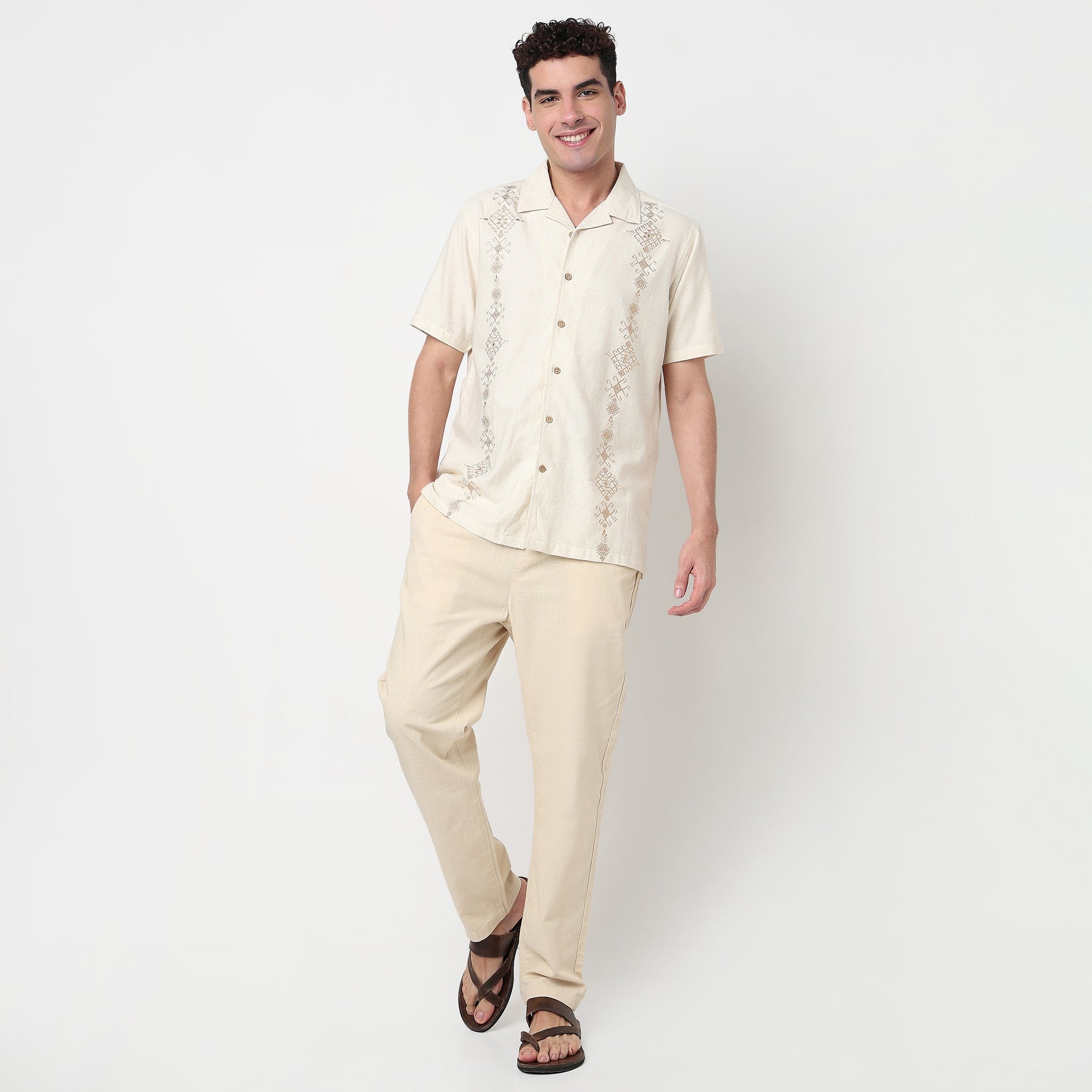 Buy Men Relaxed Fit Embroidered Half Sleeve Shirt  - Style Union