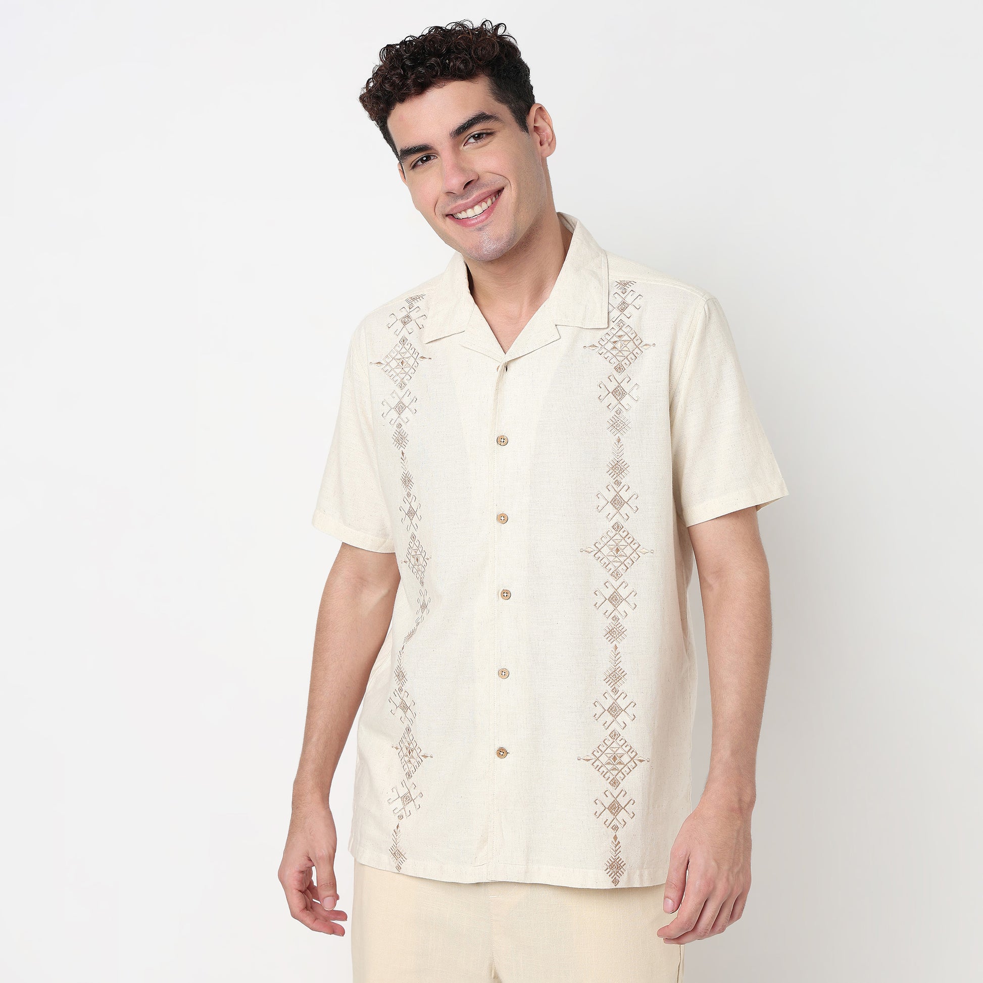 Buy Men Relaxed Fit Embroidered Half Sleeve Shirt  - Style Union