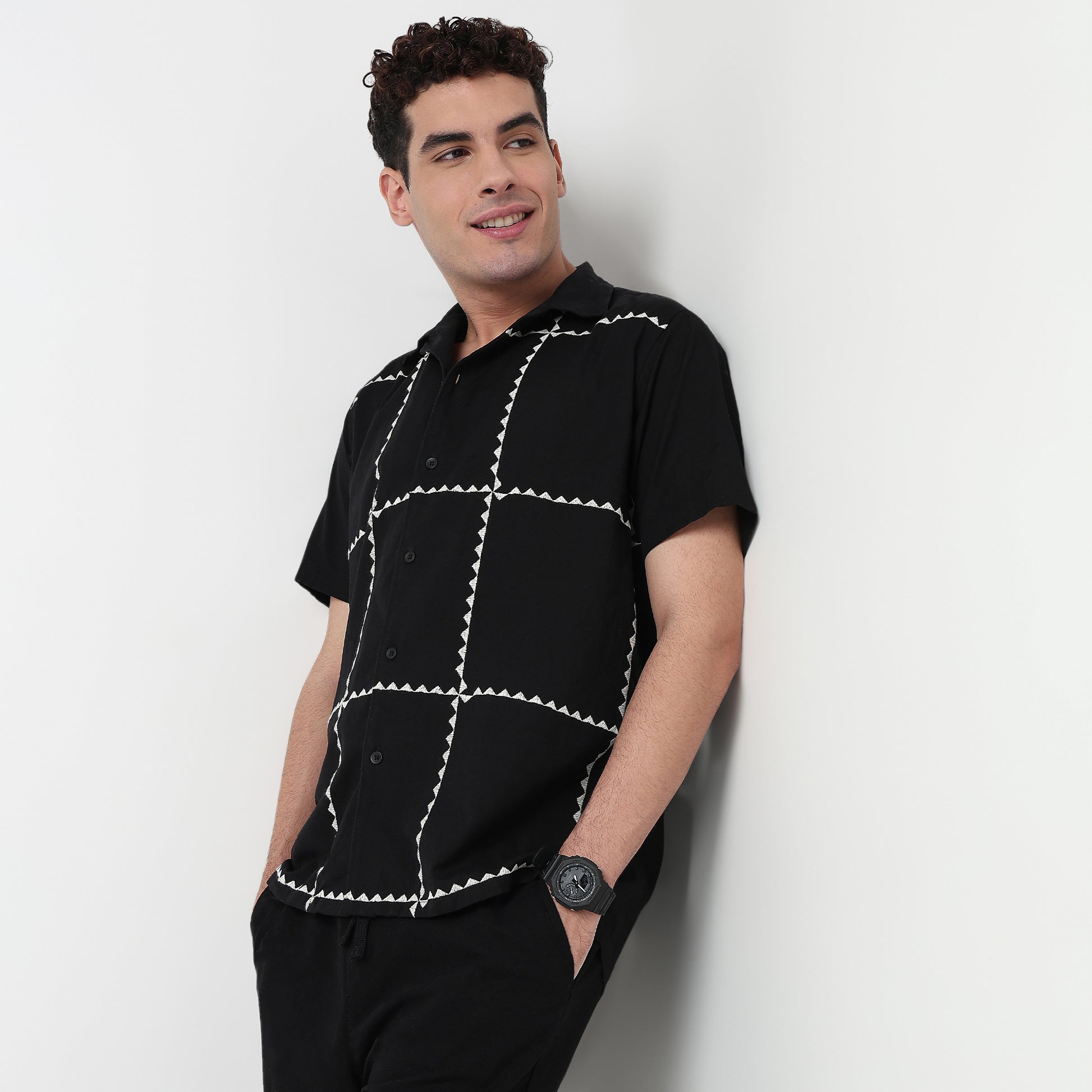Buy Men Relaxed Fit Embroidered Half Sleeve Shirt  - Style Union