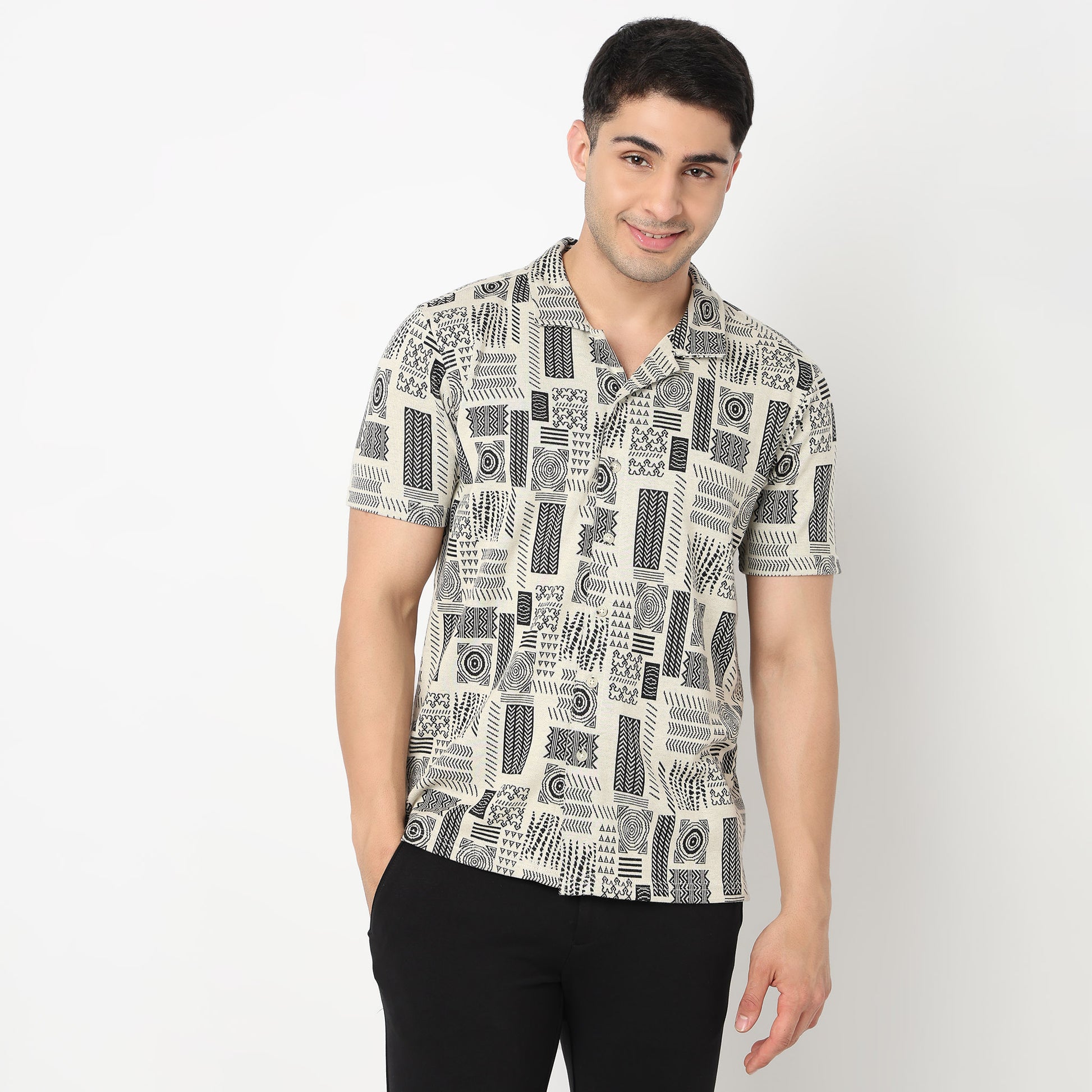 Cotton Ethnic Camp Collar Shirt With Tribal Print
