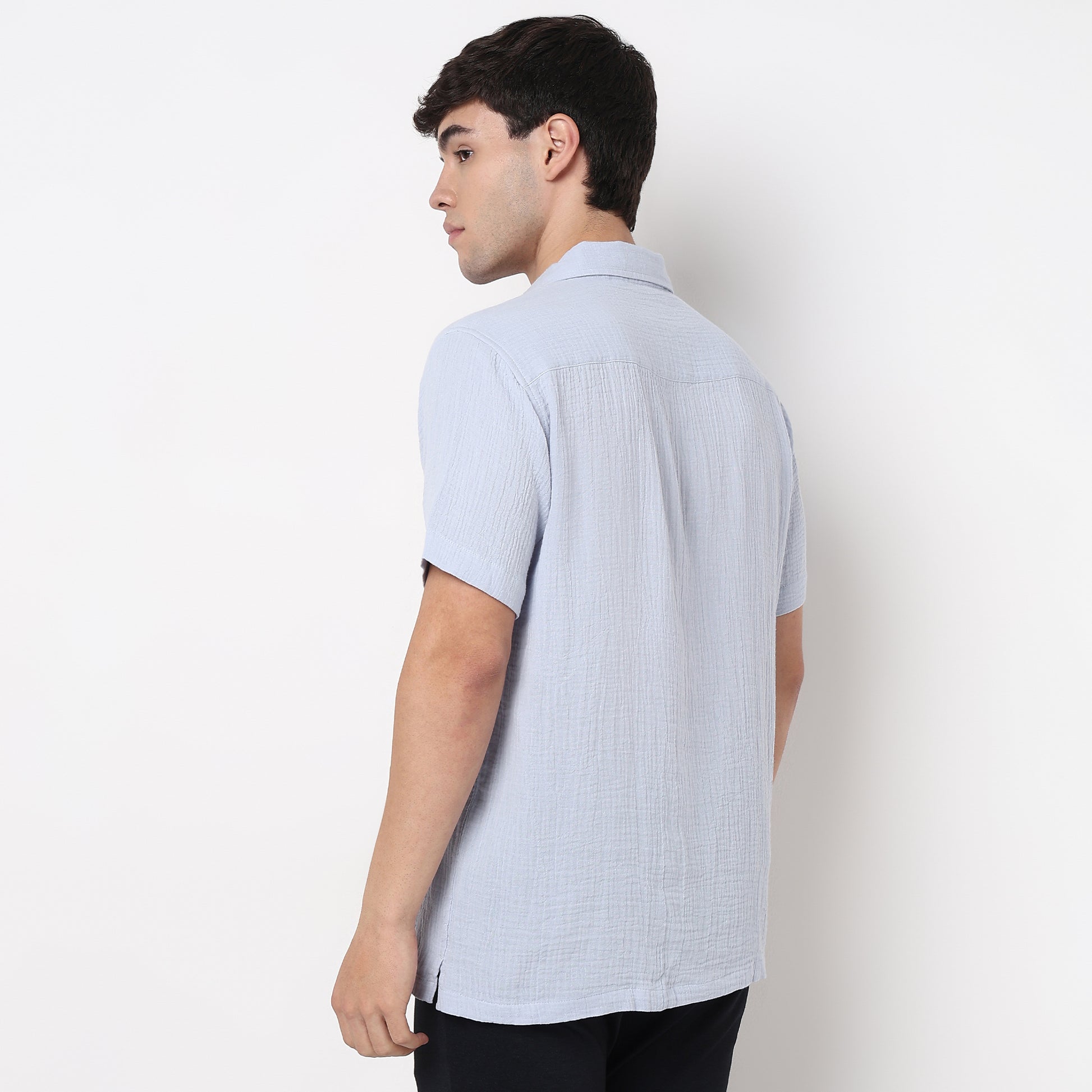 Polo Neck Solid Cotton Shirt