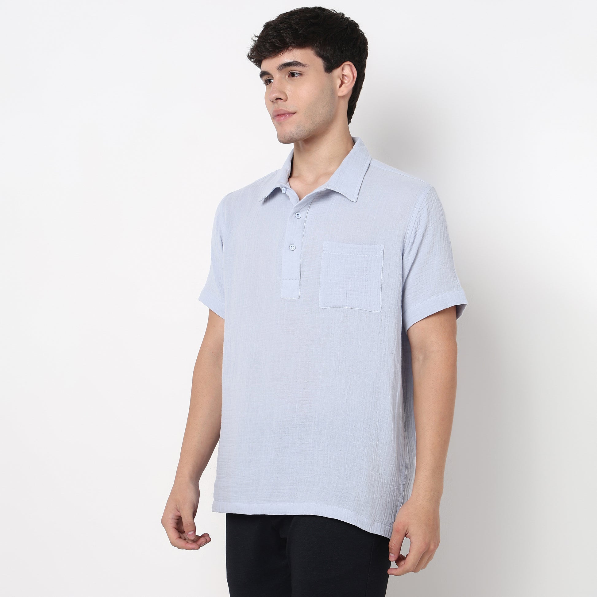 Polo Neck Solid Cotton Shirt