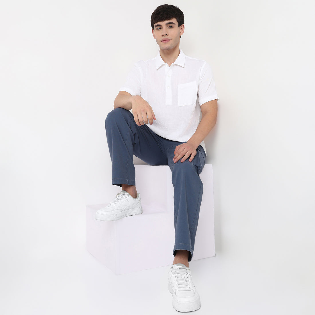 Polo Neck Solid Cotton Shirt