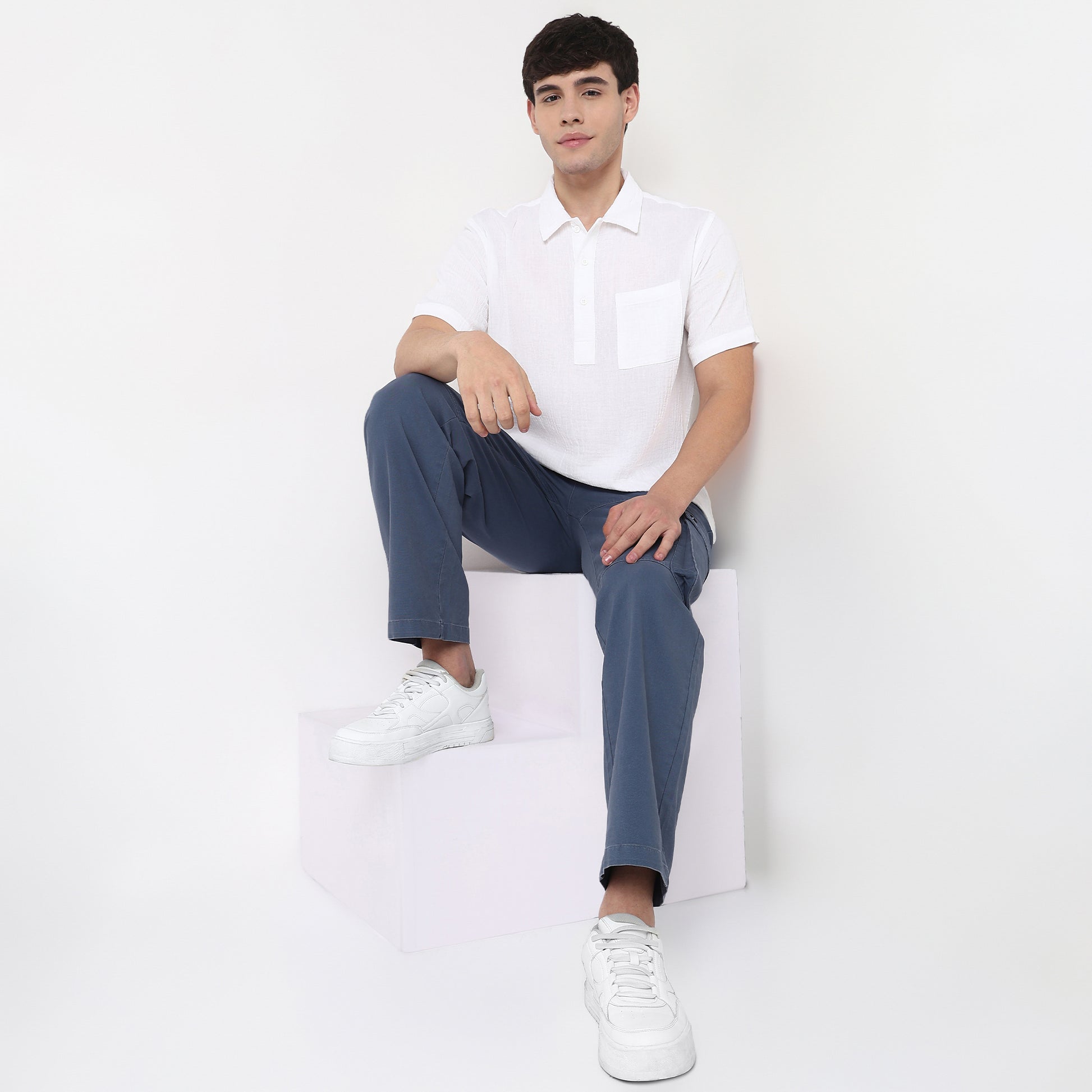 Polo Neck Solid Cotton Shirt