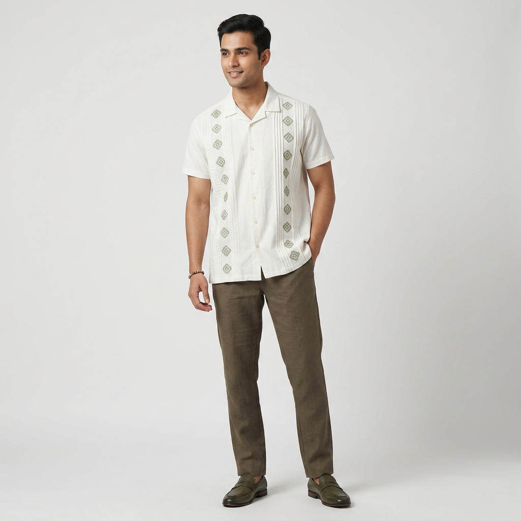 Cotton Embroidered Straight Shirt