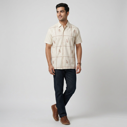 Cotton Embroidered Straight Shirt
