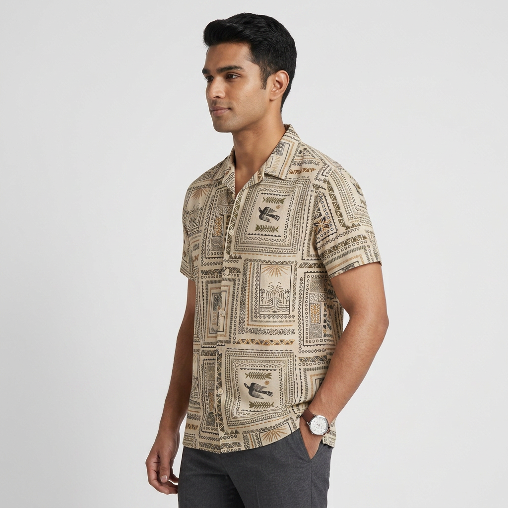 Cotton Printed Straight Shirt