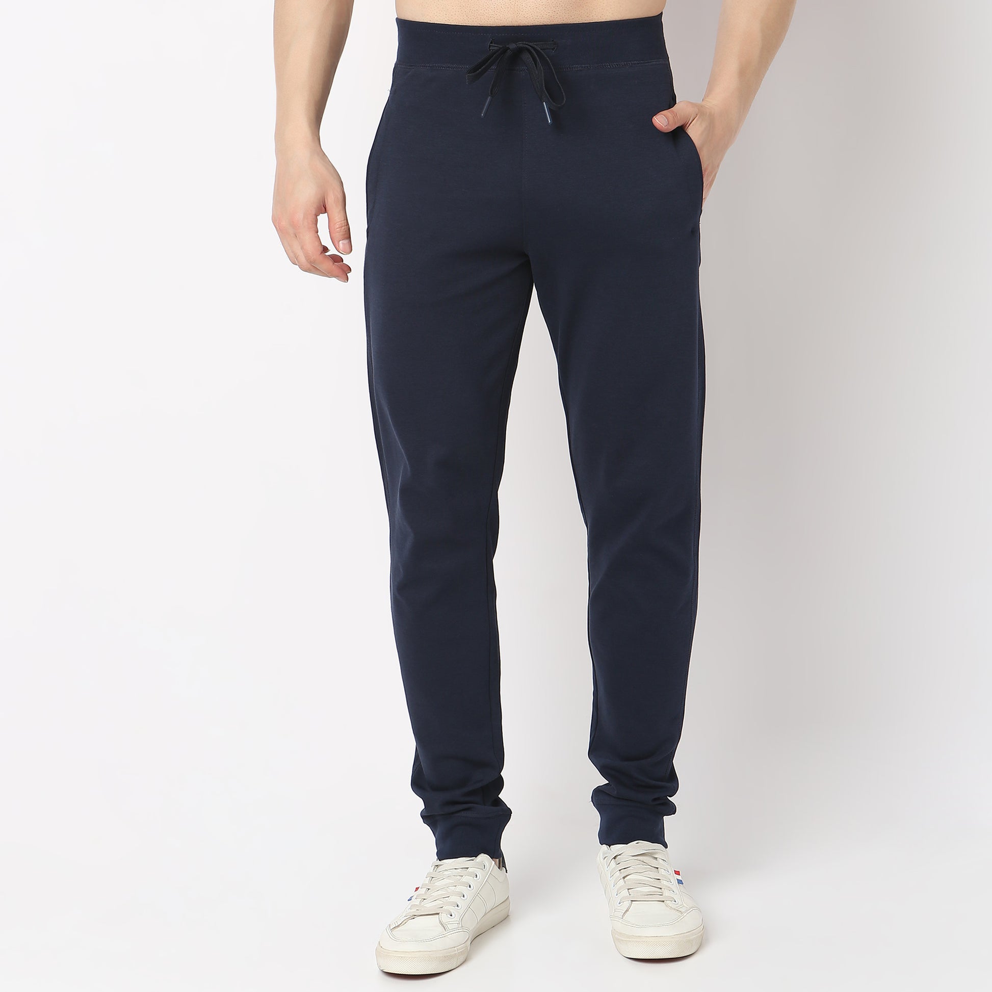 Regular Fit Solid Mid Rise Trackpants