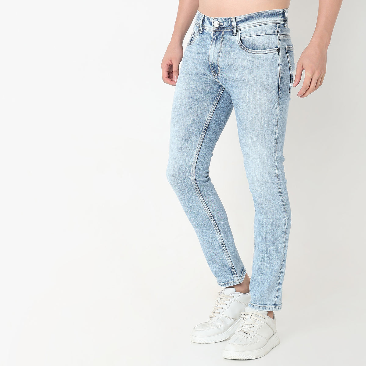 Slim Fit Solid Mid Rise Jeans