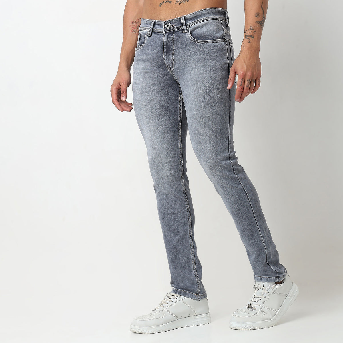 Slim Fit Solid Mid Rise Jeans