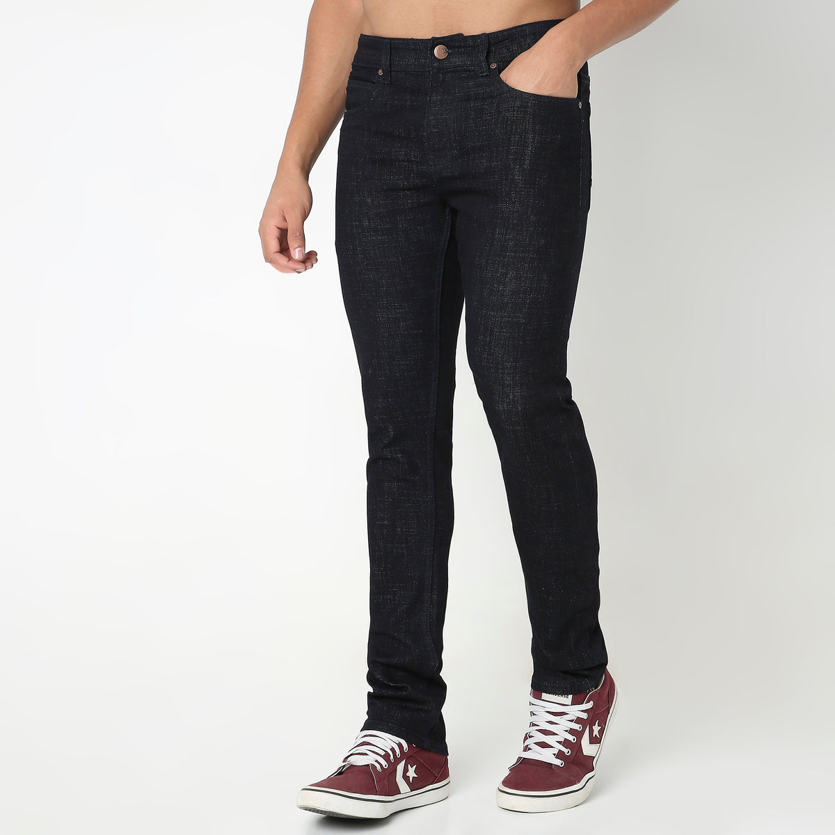 Straight Fit Solid Mid Rise Jeans