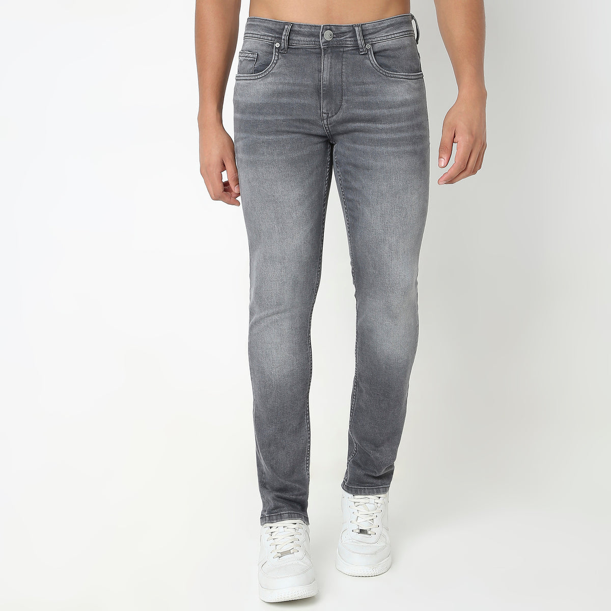 Slim Fit Solid Mid Rise Jeans