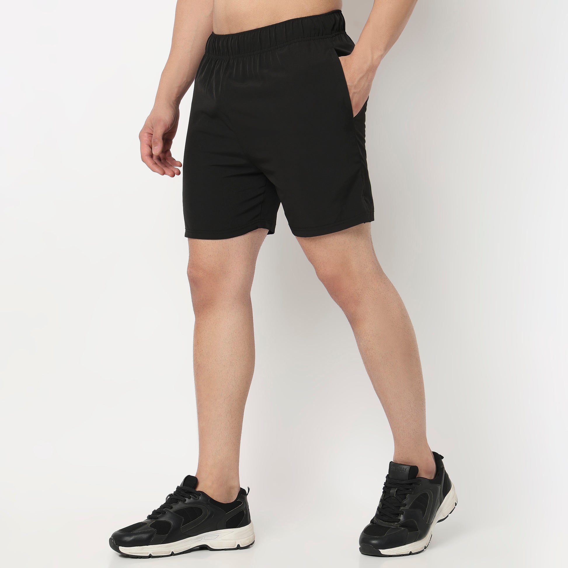 Regular Fit Solid Mid Rise Shorts
