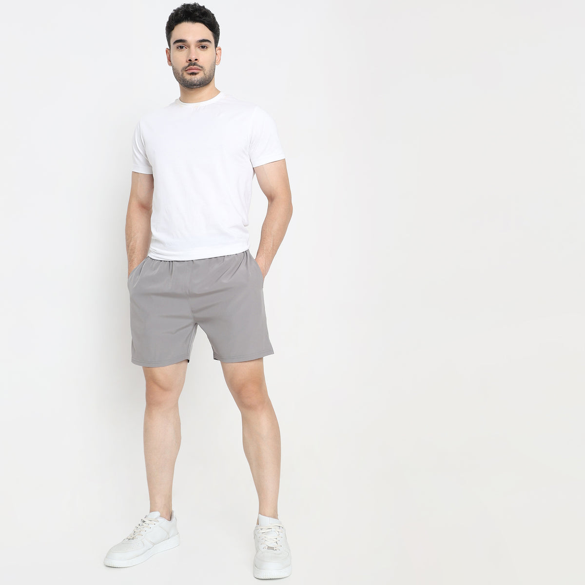 Regular Fit Solid Mid Rise Shorts