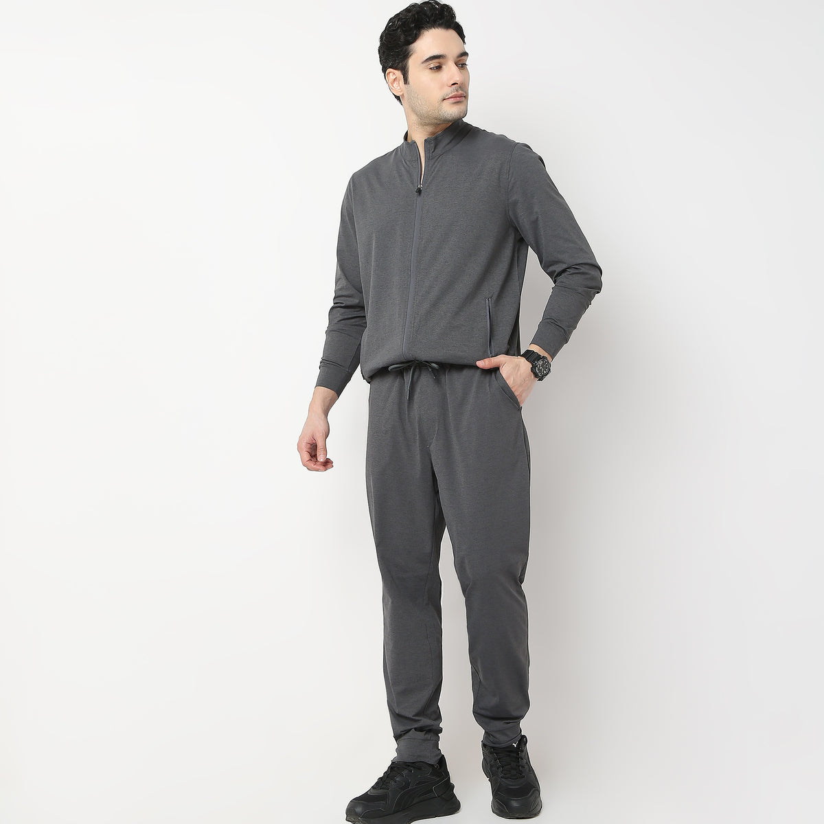 Regular Fit Solid Mid Rise Trackpants