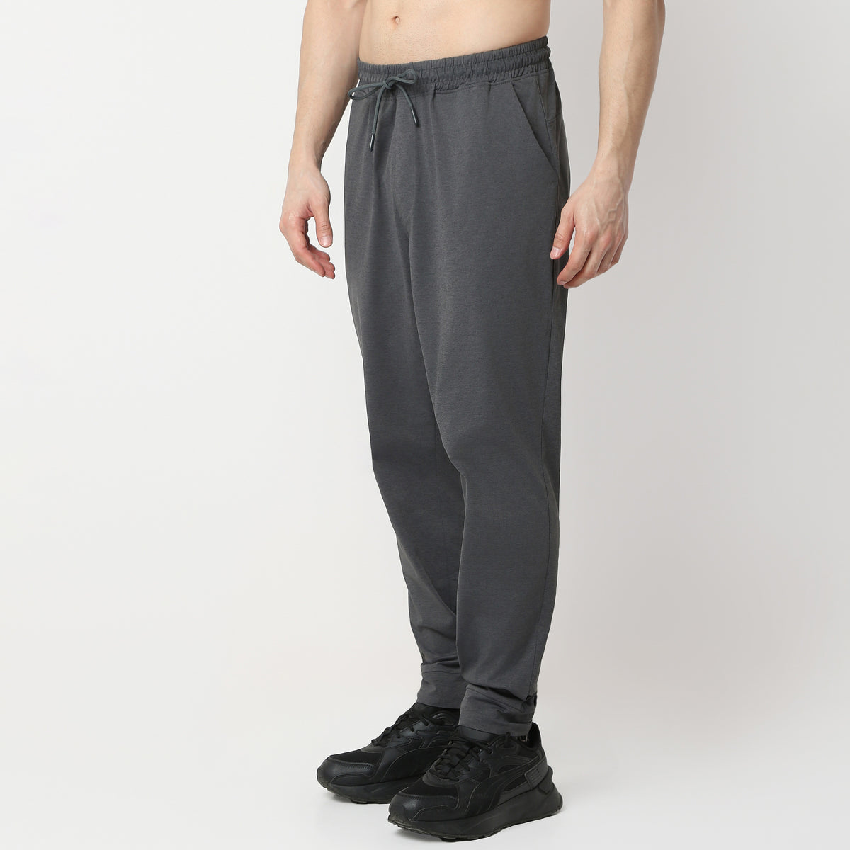 Regular Fit Solid Mid Rise Trackpants