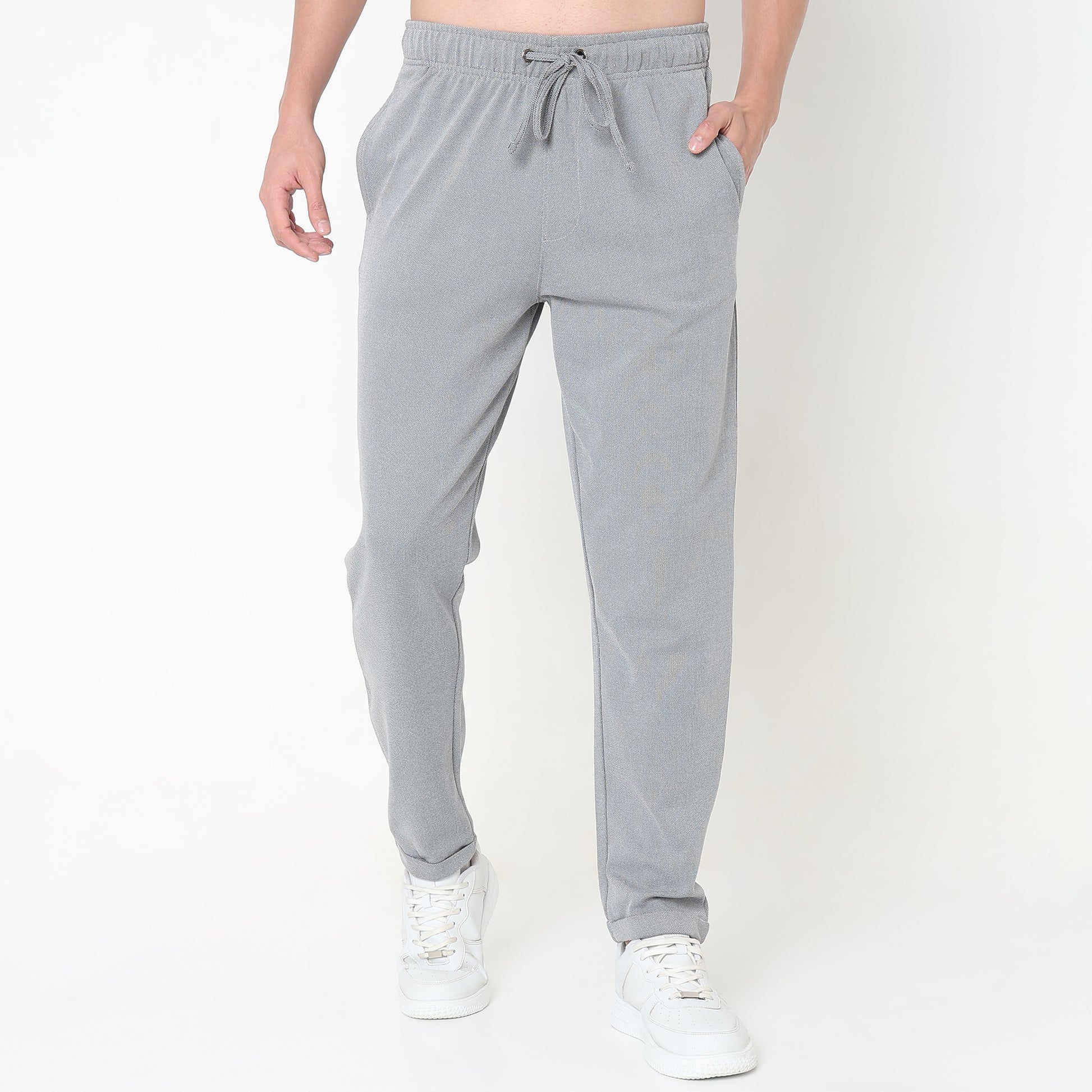 Regular Fit Solid Mid Rise Trackpants