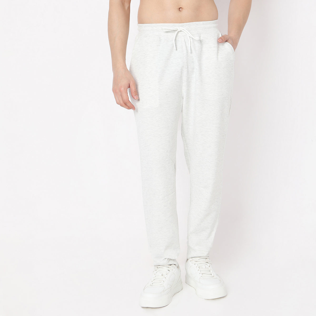 Regular Fit Solid Mid Rise Trackpants