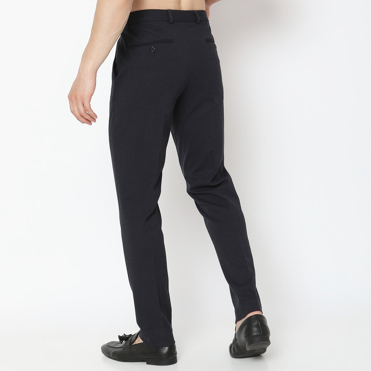 Regular Fit Solid Mid Rise Trousers