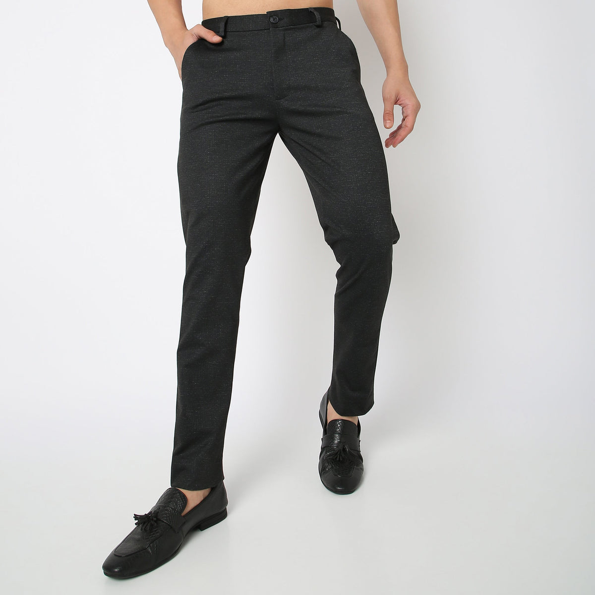 Regular Fit Solid Mid Rise Trousers