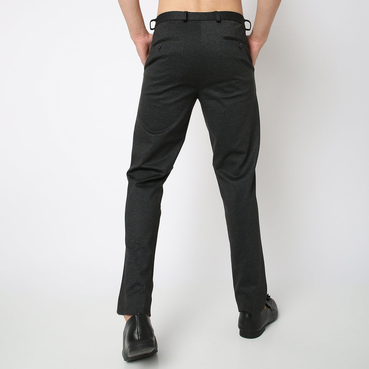 Regular Fit Solid Mid Rise Trousers