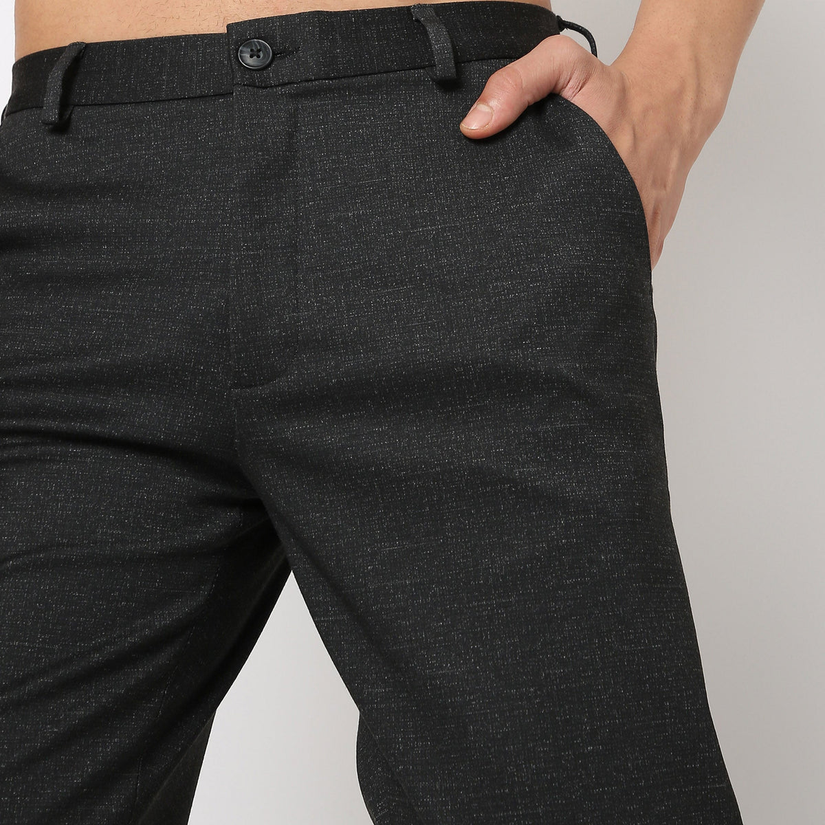 Regular Fit Solid Mid Rise Trousers