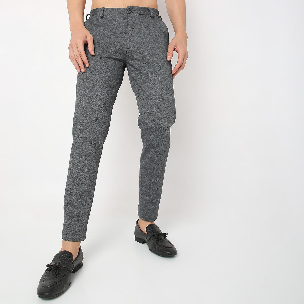 Regular Fit Solid Mid Rise Trousers