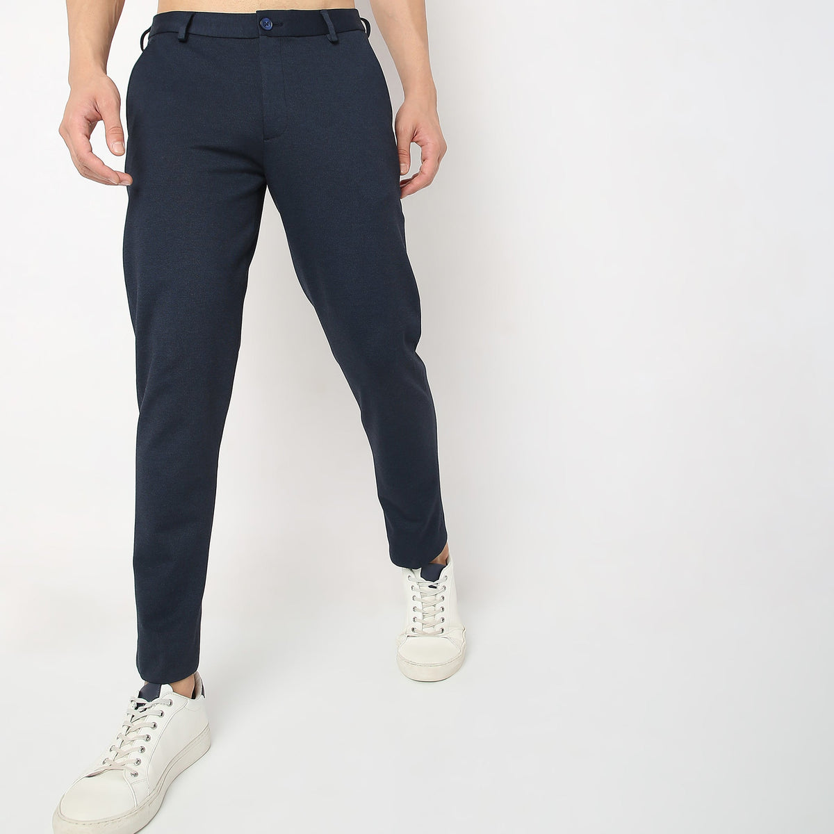 Regular Fit Solid Mid Rise Trousers