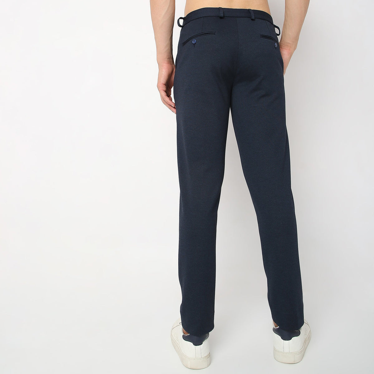 Regular Fit Solid Mid Rise Trousers