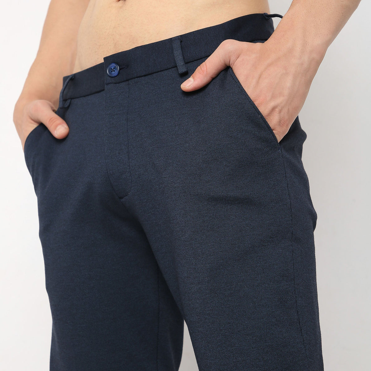 Regular Fit Solid Mid Rise Trousers