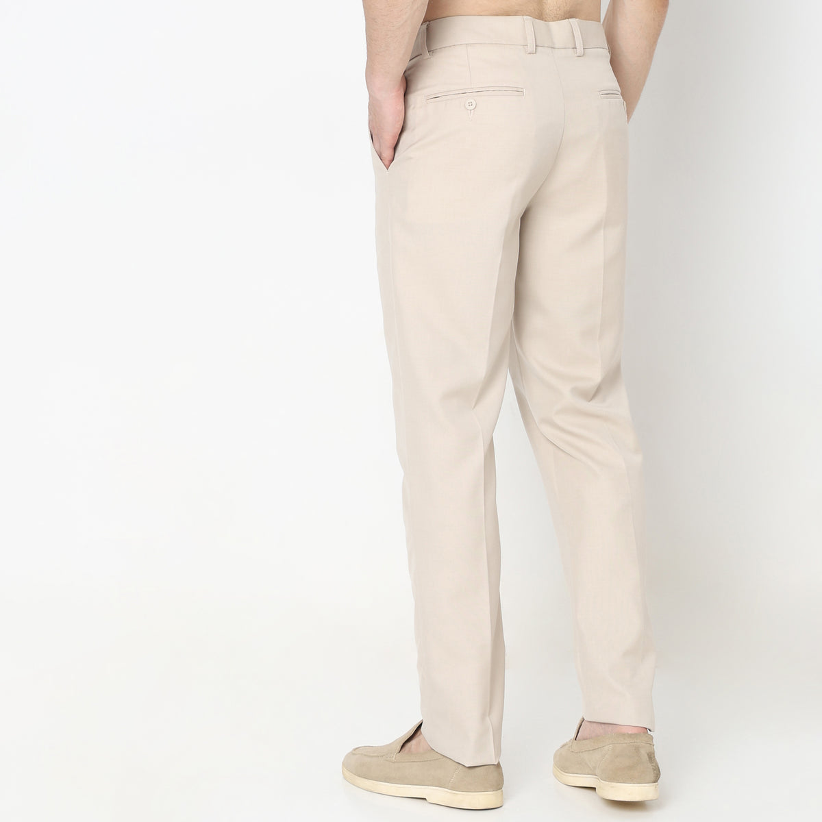 Regular Fit Solid Mid Rise Trousers