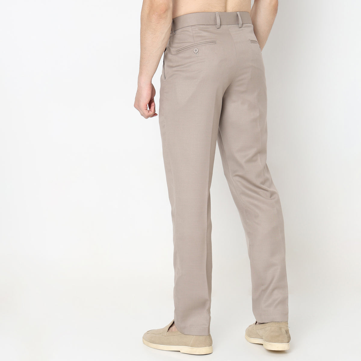 Regular Fit Solid Mid Rise Trousers