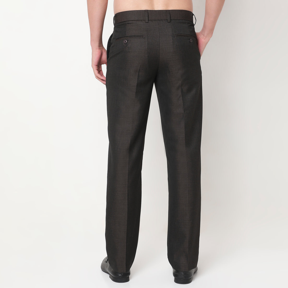 Regular Fit Solid Mid Rise Trousers