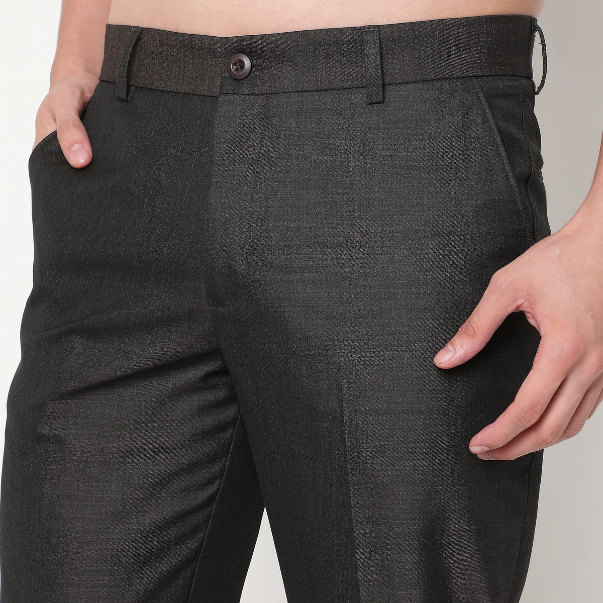 Regular Fit Solid Mid Rise Trousers