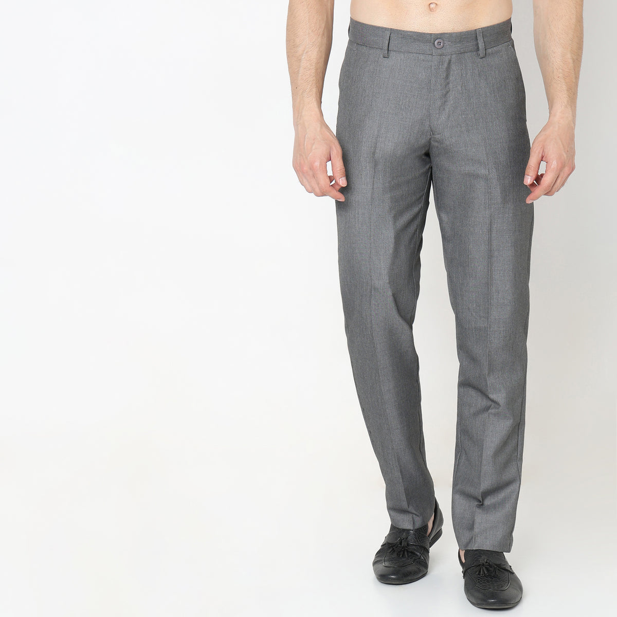 Regular Fit Solid Mid Rise Trousers