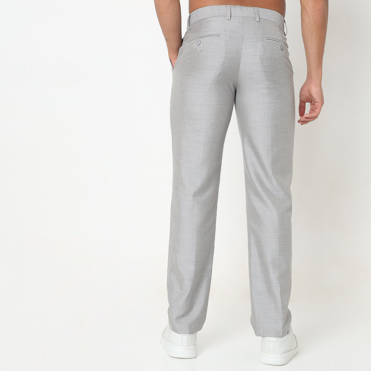 Regular Fit Solid Mid Rise Trousers