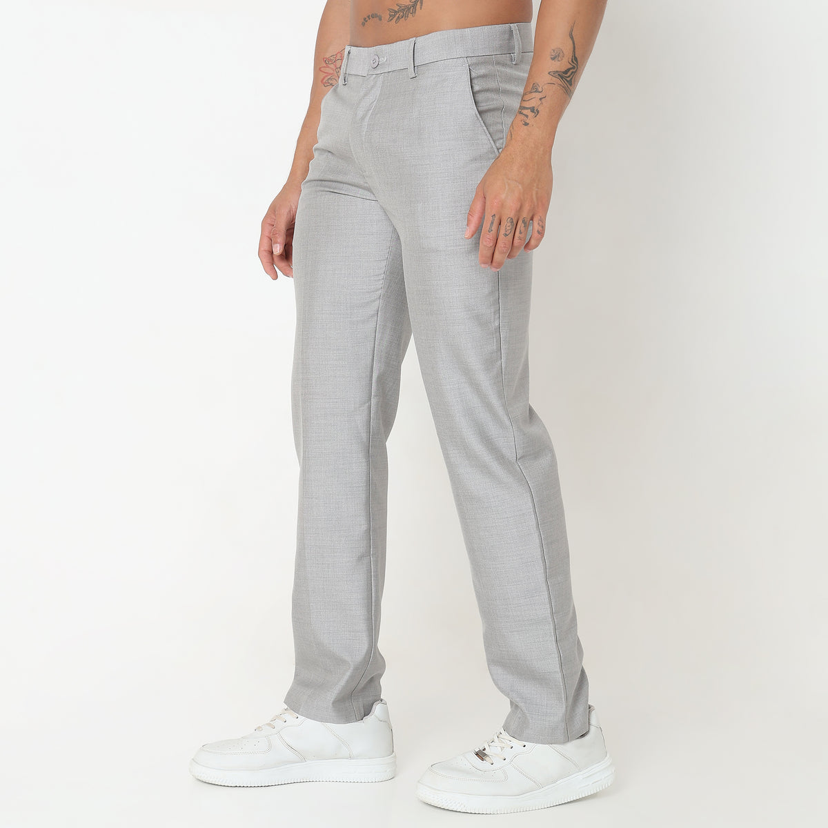 Regular Fit Solid Mid Rise Trousers