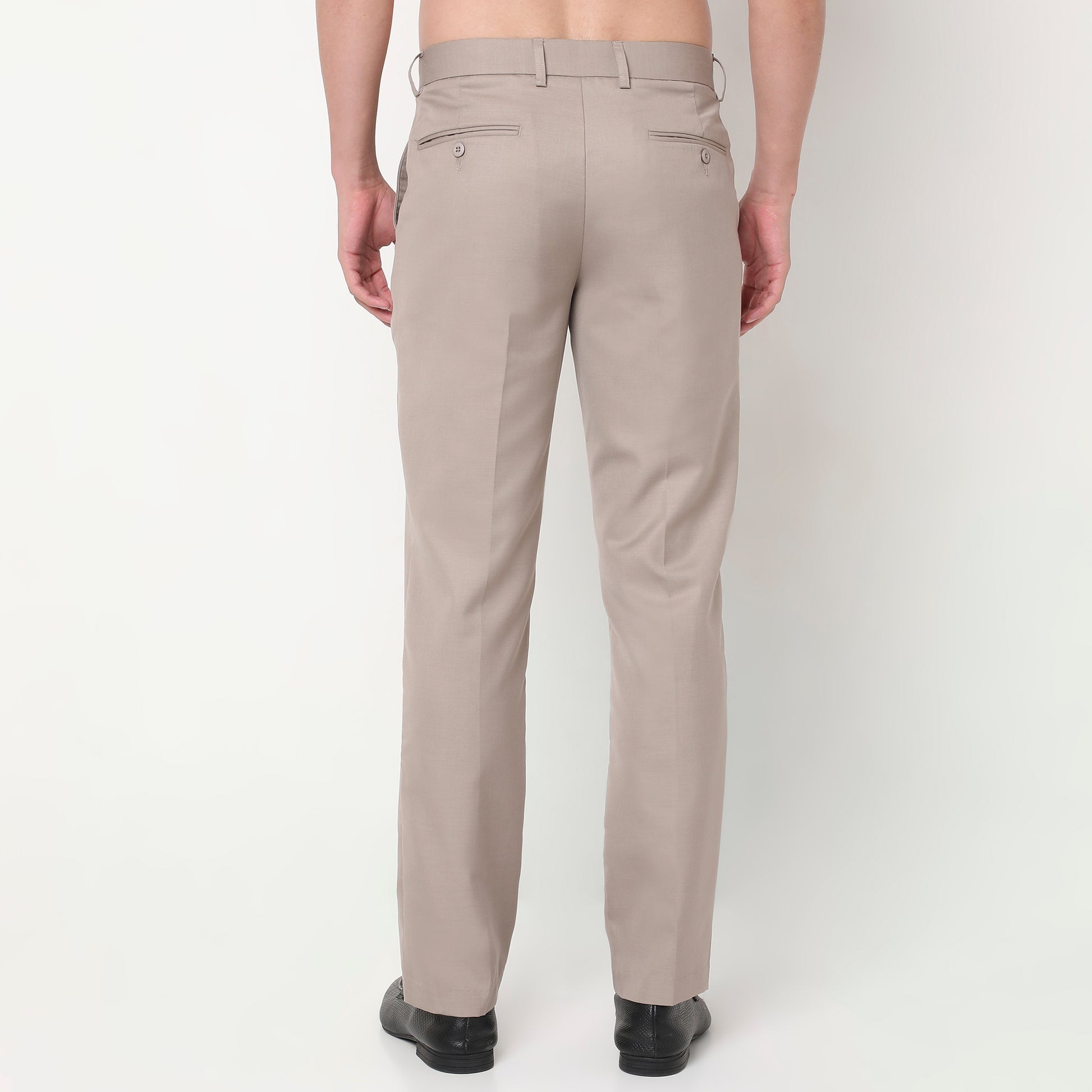 Regular Fit Solid Mid Rise Trousers