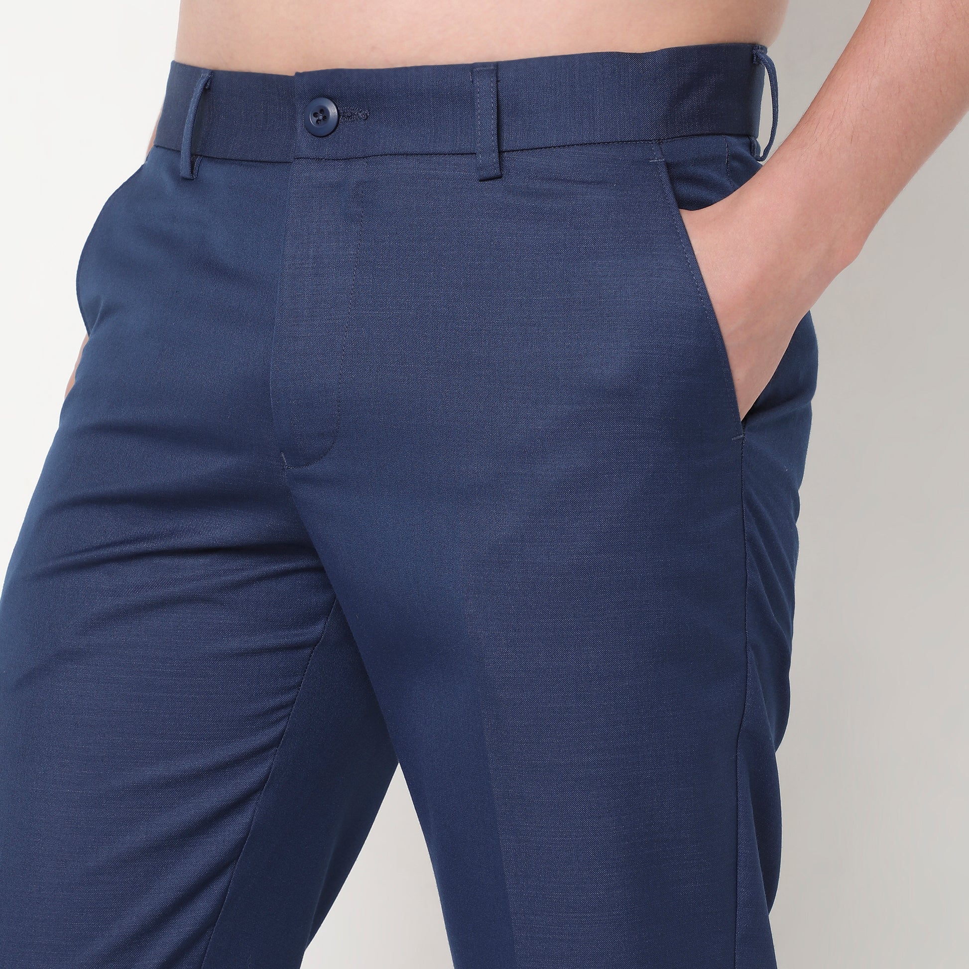 Regular Fit Solid Mid Rise Trousers