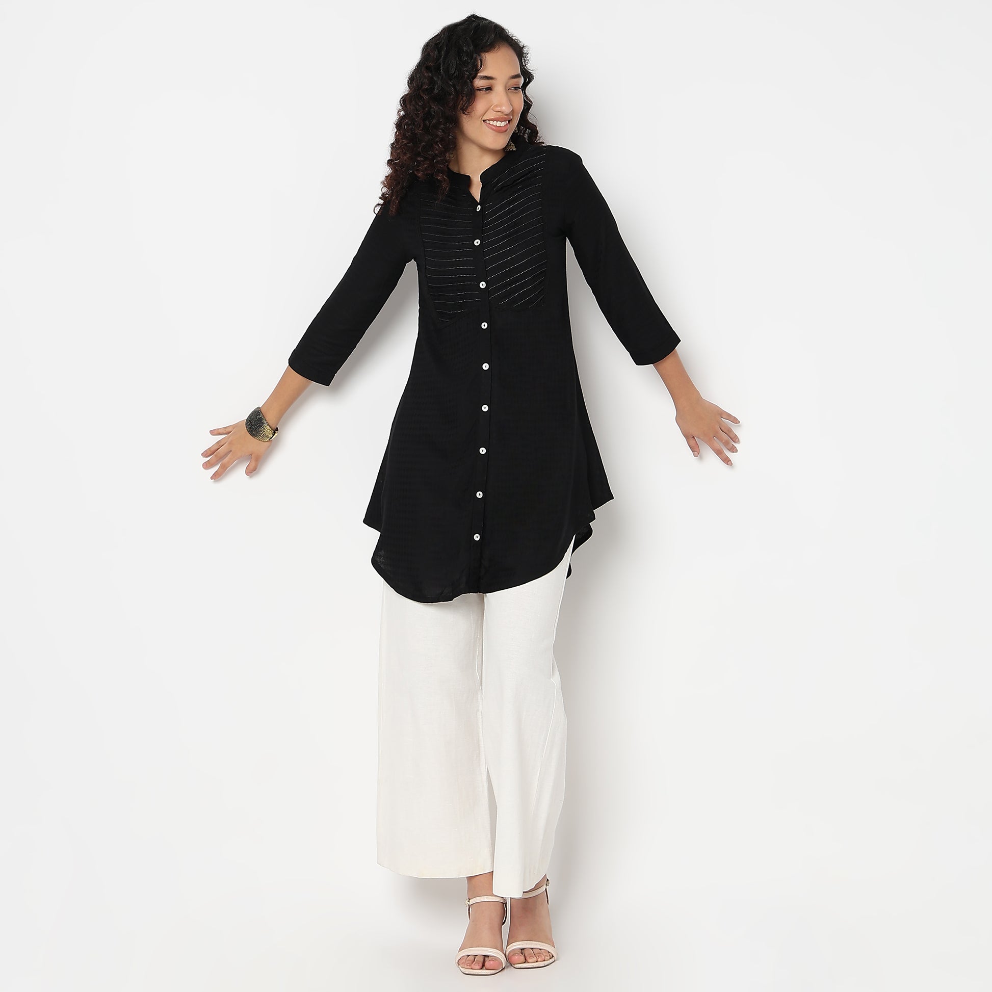 Embroidered Band Neck Kurta with Highlight of Sequence Work