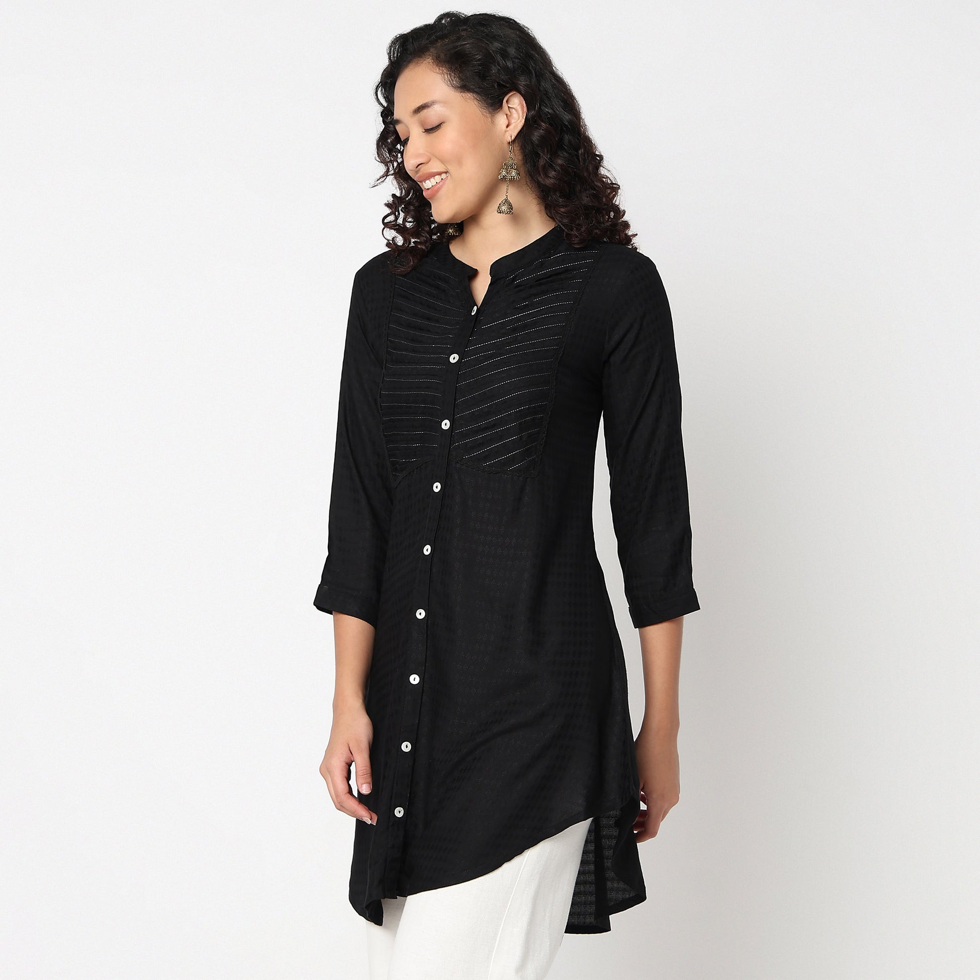 Embroidered Band Neck Kurta with Highlight of Sequence Work