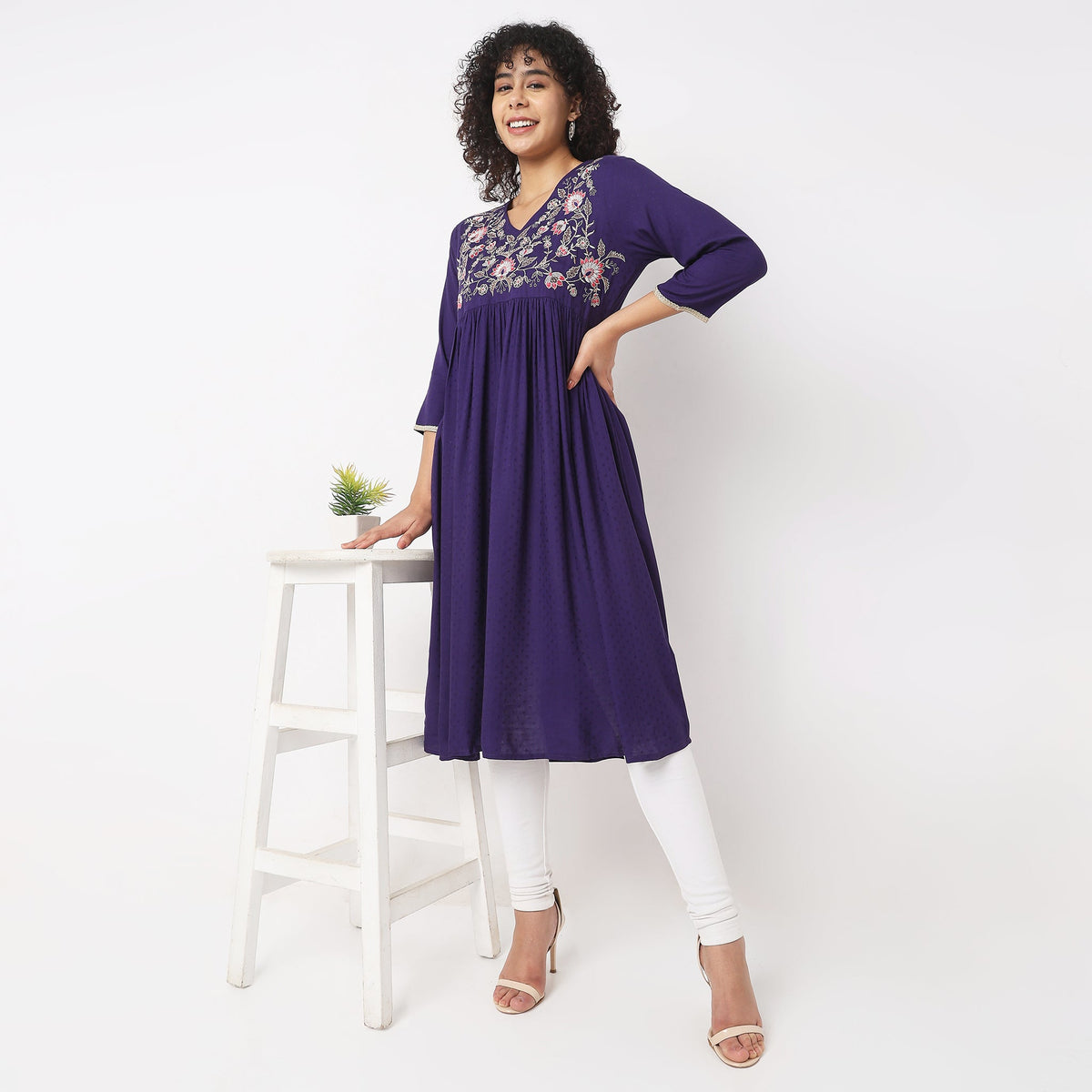 Flare Fit Embroidered Kurta