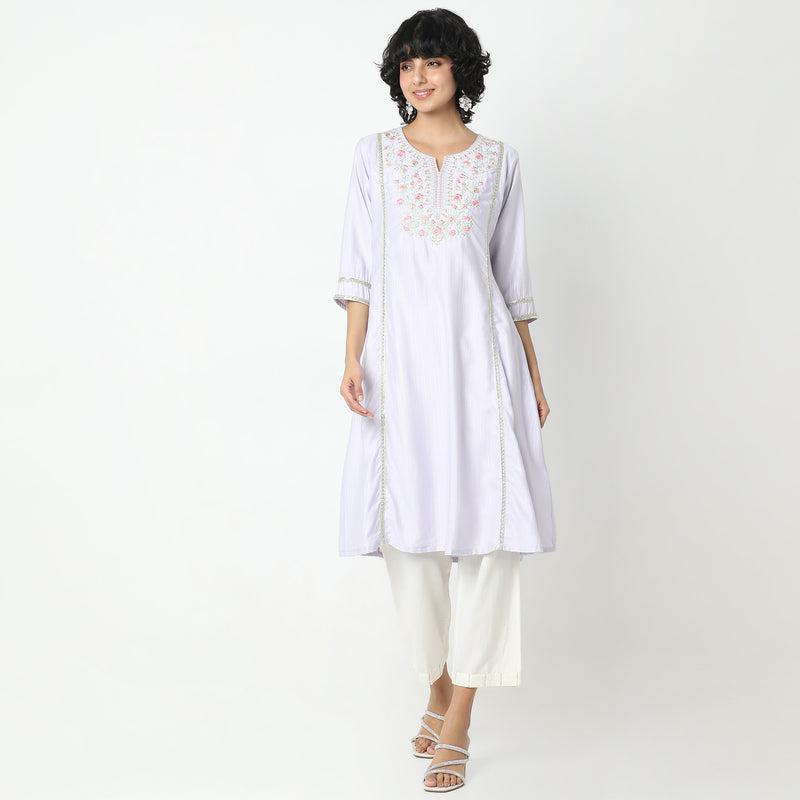 Flare Fit Embroidered Kurta