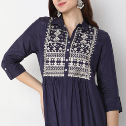 Flare Fit Embroidered Kurta