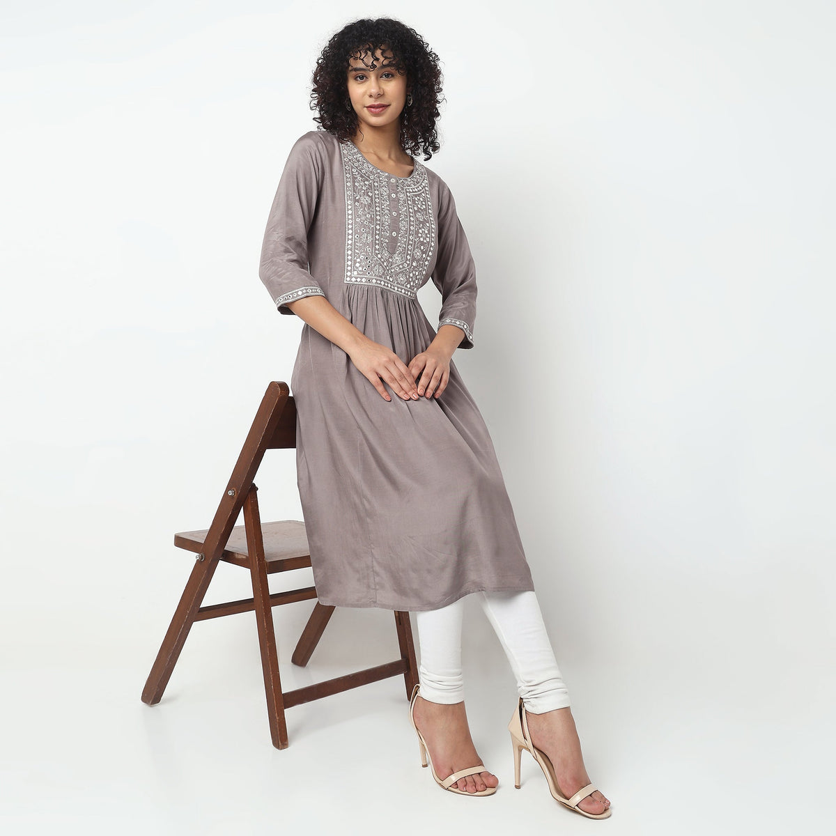 Flare Fit Embroidered Kurta
