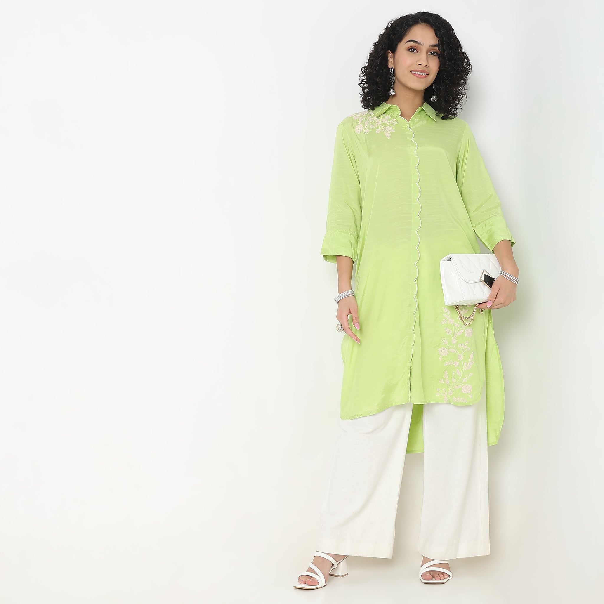 Embroidered Above Knee Flared Workday Staples High-Low Kurta