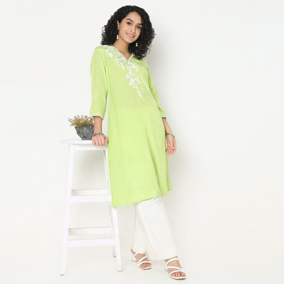 Flare Fit Embroidered Kurta