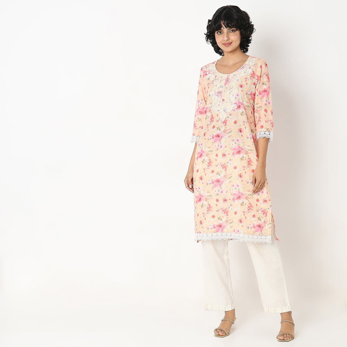 Flare Fit Embroidered Kurta