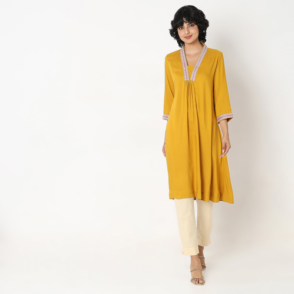 Flare Fit Solid Kurta