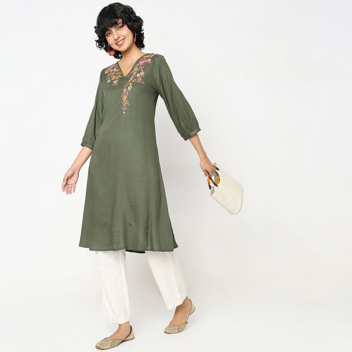 Flare Fit Embroidered Kurta